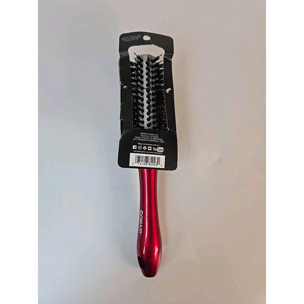 Conair Tourmaline Ceramic Boar Hair Bristles Round ~ Red ~ New